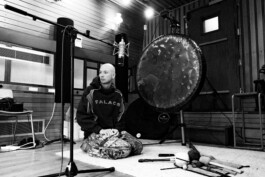 Joseph Townshend with his gongs during a recording session. 